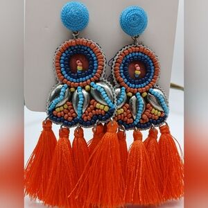 Cowrie Shells Beaded Tassel Statement Colorful Earrings